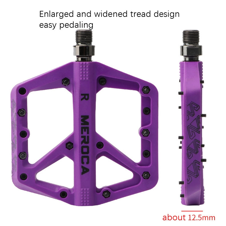 Purple MEROCA mountain bike nylon pedal with wide tread grip design and pins