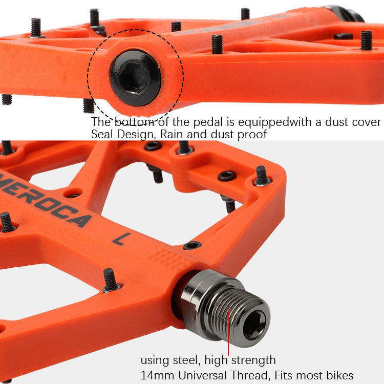MEROCA mountain bike nylon pedal in orange with dust cover and threaded axle