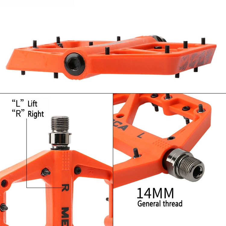 MEROCA mountain bike nylon pedal showing left/right side and 14mm general thread