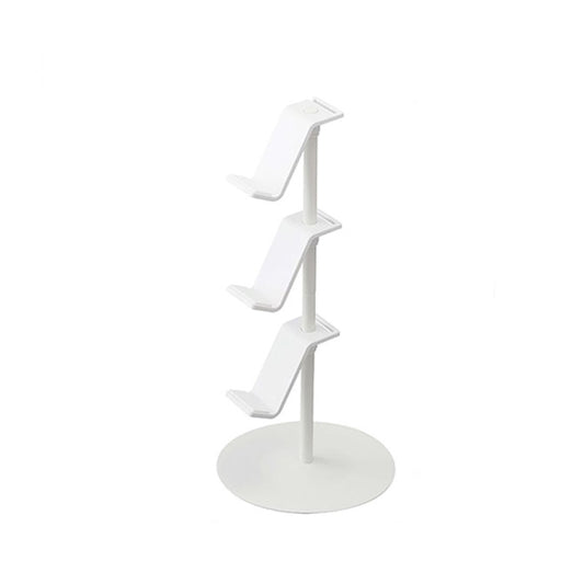 White 3-tier desktop gamepad and headphone storage rack with three slotted stands