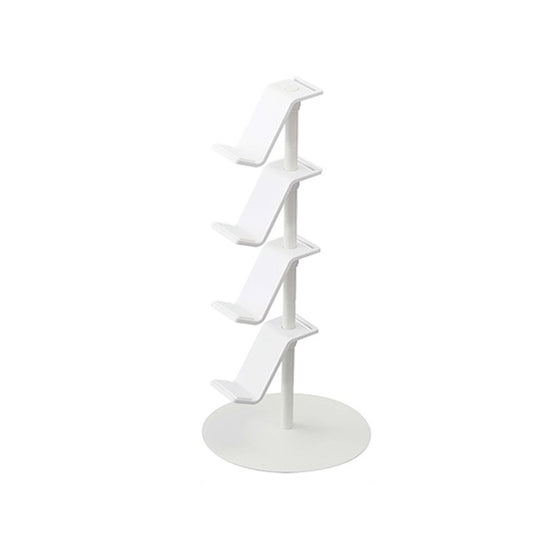 White 4-tier desktop gamepad and headphone storage rack with four slotted stands