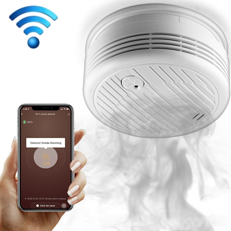 White round Wi-Fi smoke alarm with vented grille and small top indicator button