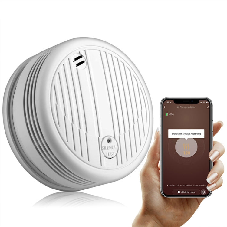 White round Wi-Fi smoke alarm close-up with side vents and central indicator button