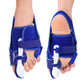 Pair of blue toe splitter braces with white spacers and padded toe bands