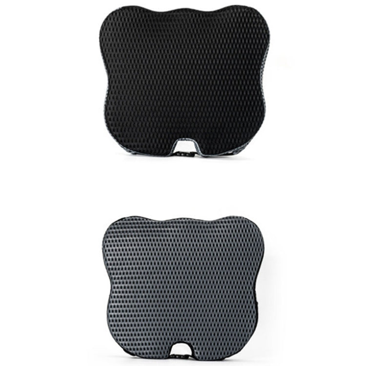 Black car seat cushion showing front and back views with breathable mesh cover