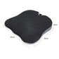 Black car seat cushion dimensions view; contoured memory foam with breathable mesh top