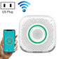WiFi gas leak detector with US plug, white unit with green alarm status ring