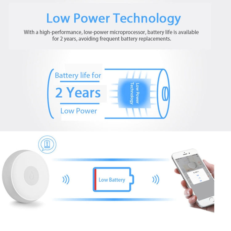 Water level detector with low-power battery life graphic showing 2 years