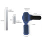 Blue and black toe brace with silver metal support piece, shown with size details