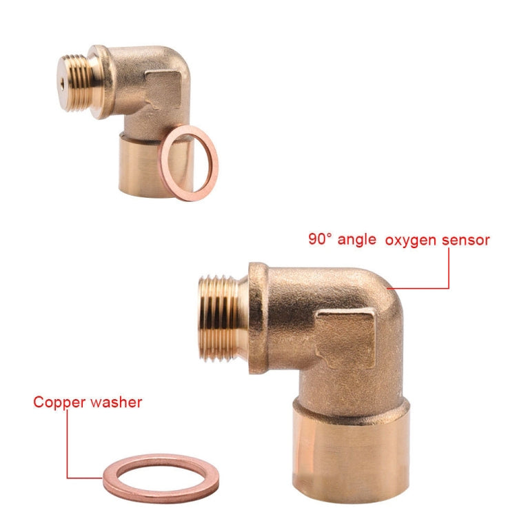 Brass 90-degree oxygen sensor elbow fitting with copper washer
