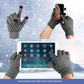 Grey knitted touch screen gloves with textured palms and three touch finger areas