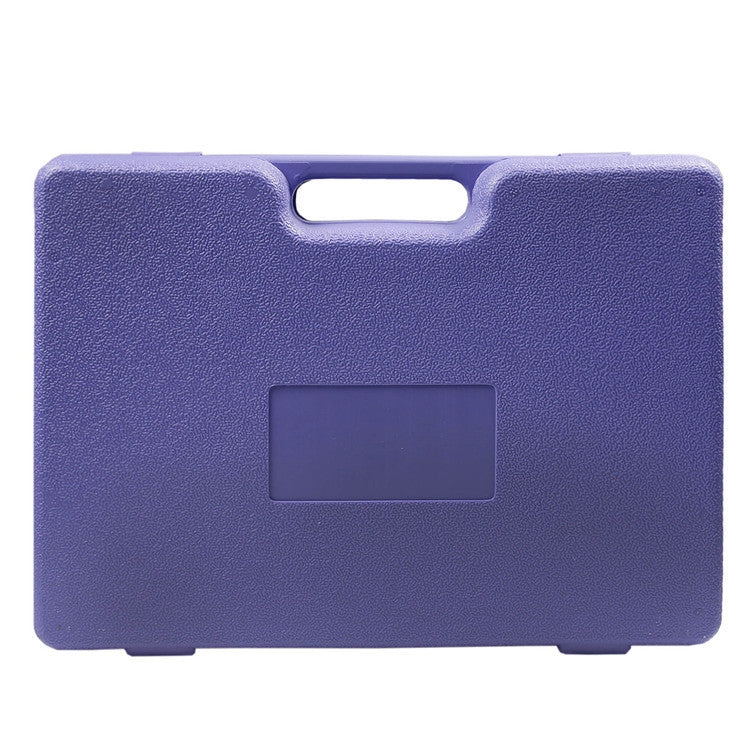 Purple storage case with carry handle slot and rectangular window panel