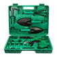Green potted gardening tool set in open case with hand tools and sprayer