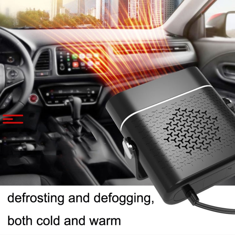 Black car heater demister mounted near dashboard with warm airflow