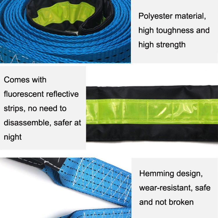 Off-road tow rope with fluorescent reflective strips and strong blue webbing