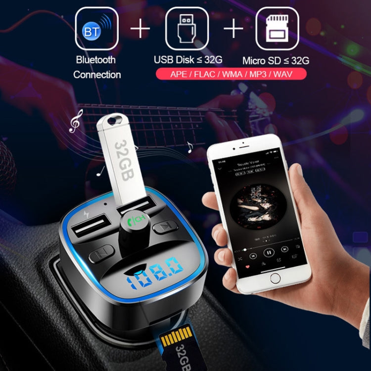 Car MP3 Bluetooth player charger with Bluetooth controls, USB and micro SD slots (shown)