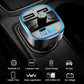 Black car MP3 Bluetooth player charger on dashboard with blue LED screen and buttons