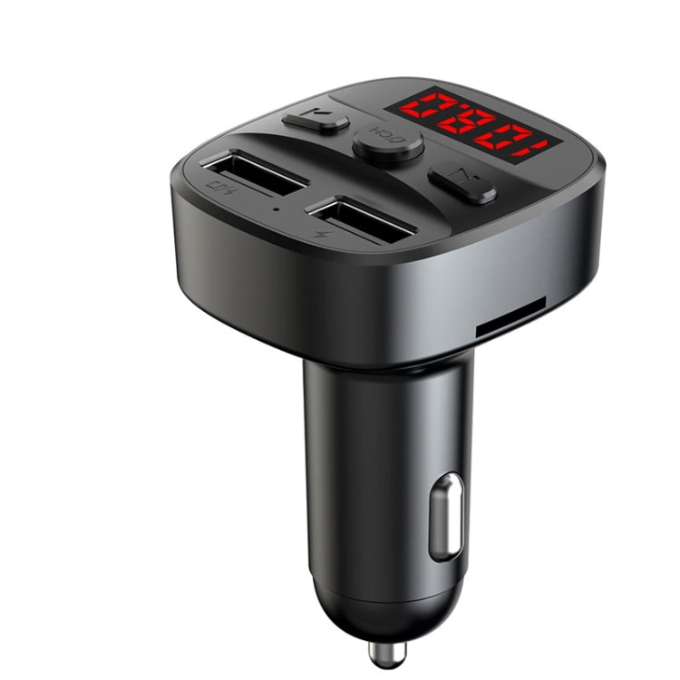 Black car MP3 Bluetooth player charger with red LED display and dual USB ports