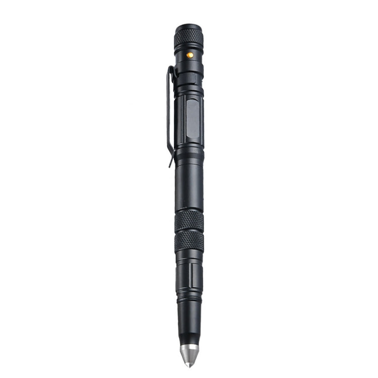 Black LED self-defense window-breaking pen with textured grip and pointed tip