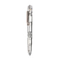 Silver LED self-defense window-breaking pen with textured grip and pointed tip