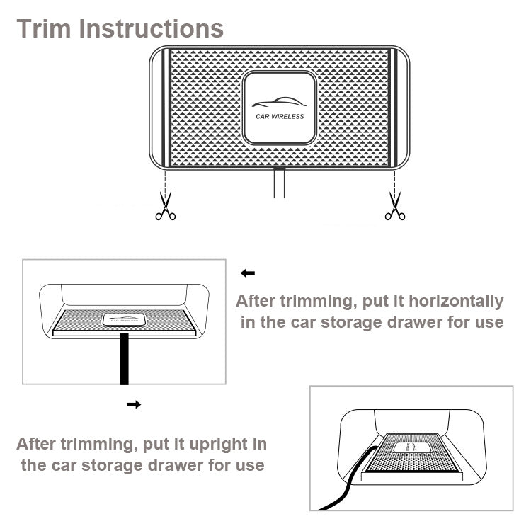 Wireless charging pad trim instructions diagram with side clip points