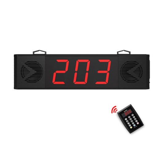 Black wireless meal caller display showing red 203 digits and side speaker grills