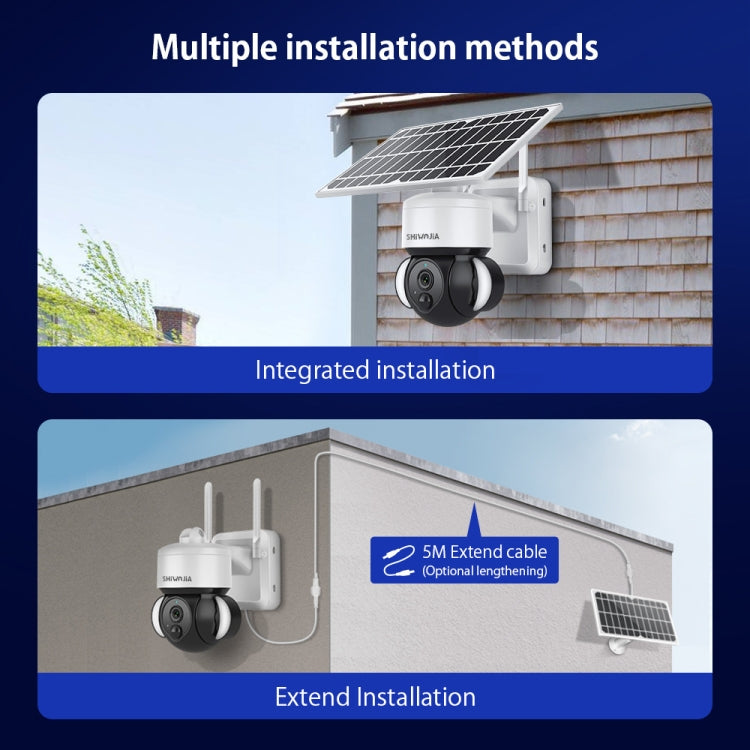 Solar dome security camera mounted outdoors showing installation on a wall and extended setup