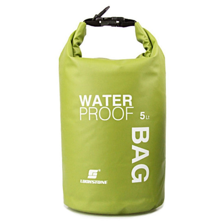 5L waterproof dry bag, green roll-top with buckle closure