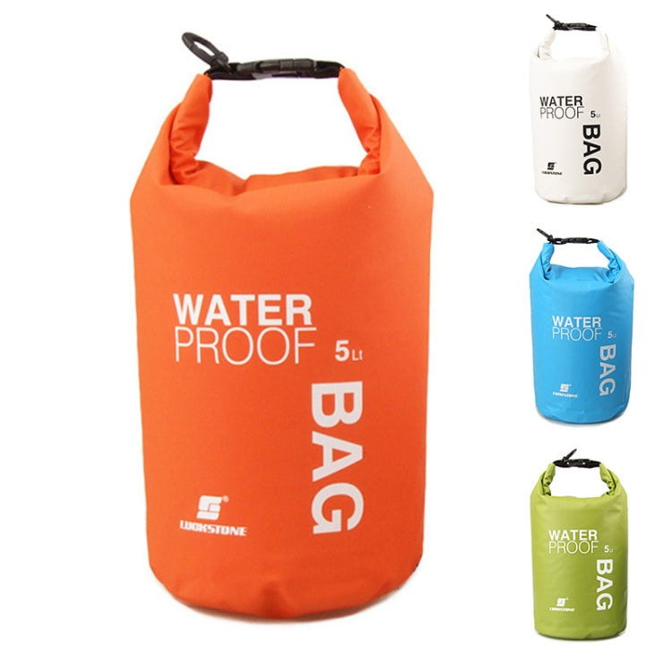 5L waterproof dry bag in orange shown with other color options