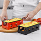 Mini cheese grill set with red and black trays for melting cheese