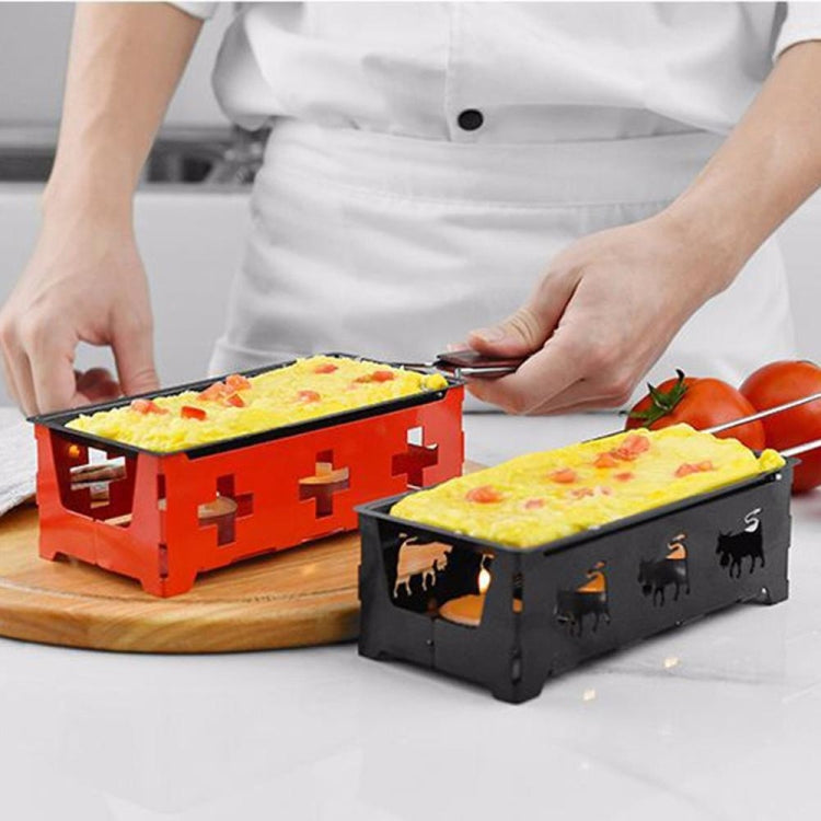 Mini cheese grill set with red and black trays for melting cheese