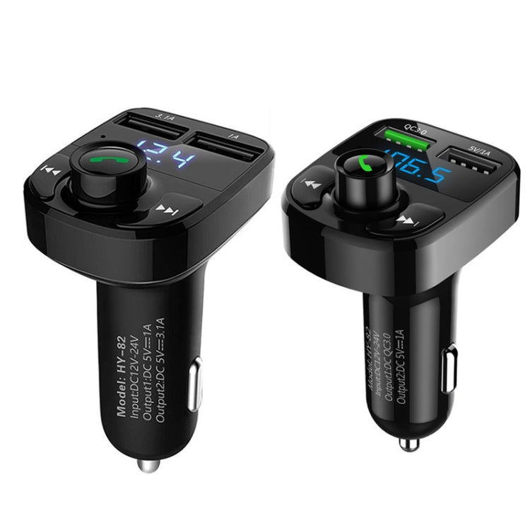 Black Bluetooth car MP3 receiver with dual USB ports, control dial, and LED screen