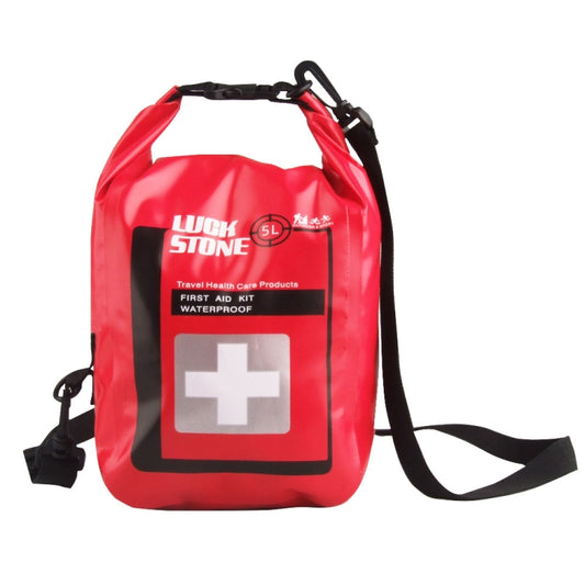 LUCKSTONE waterproof first aid shoulder bag, red roll-top with medical cross label