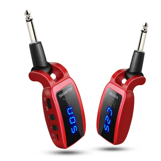 Red wireless 6.35mm guitar transmitter and receiver adapters with LED display