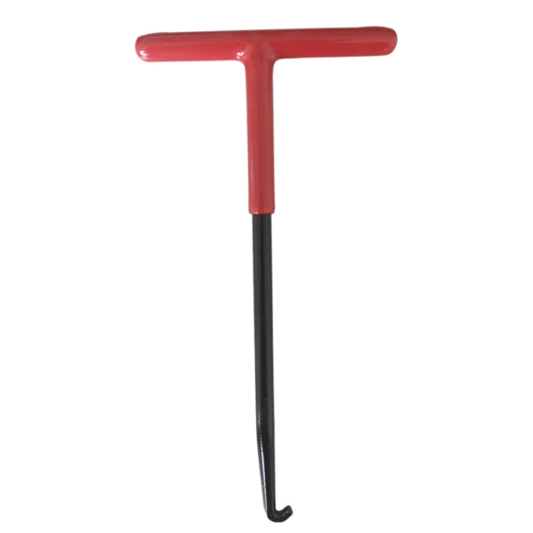 Exhaust pipe spring hook tool, red top handle with curved black hook end