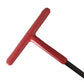 Red and black exhaust pipe spring hook tool with curved metal end for hooking