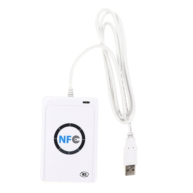 Contactless IC card reader with NFC logo and white USB cable