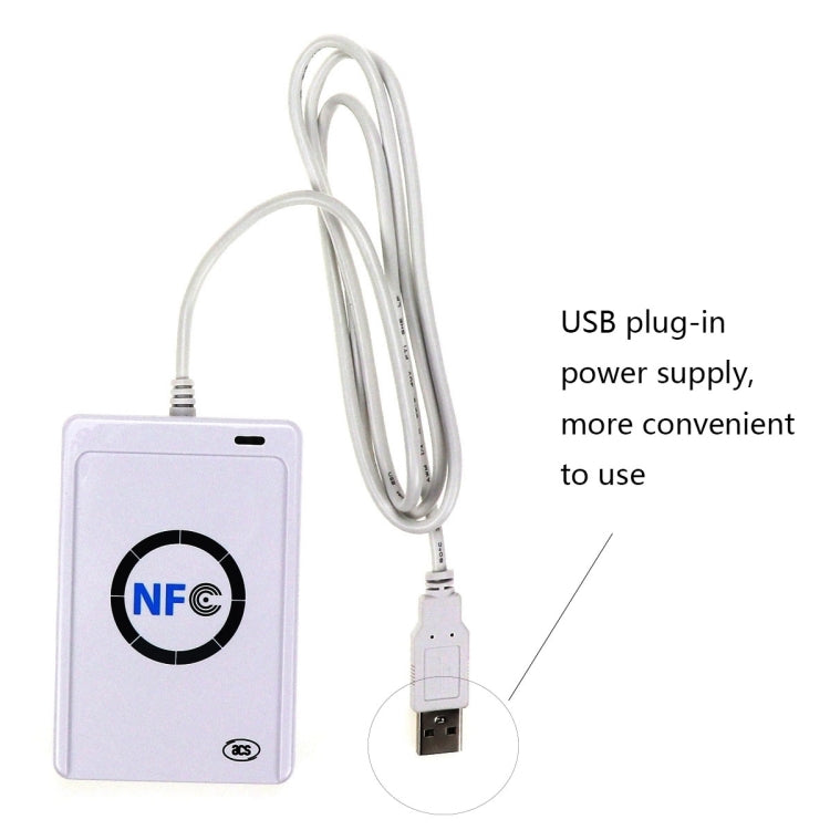 Contactless IC card reader with NFC logo and USB plug-in power cable