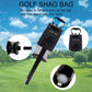 Black standing golf ball picker with mesh bag and upright base