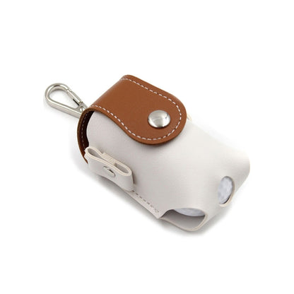 Brown and light gray leather mini golf protective bag with carabiner, snap button, slots