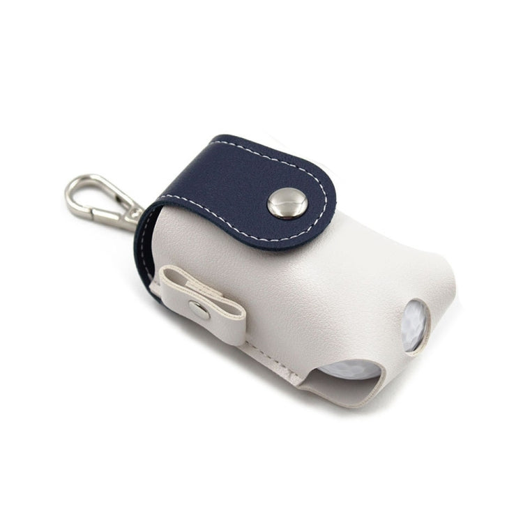 Blue and light gray leather mini golf protective bag with carabiner, snap button, ball slots