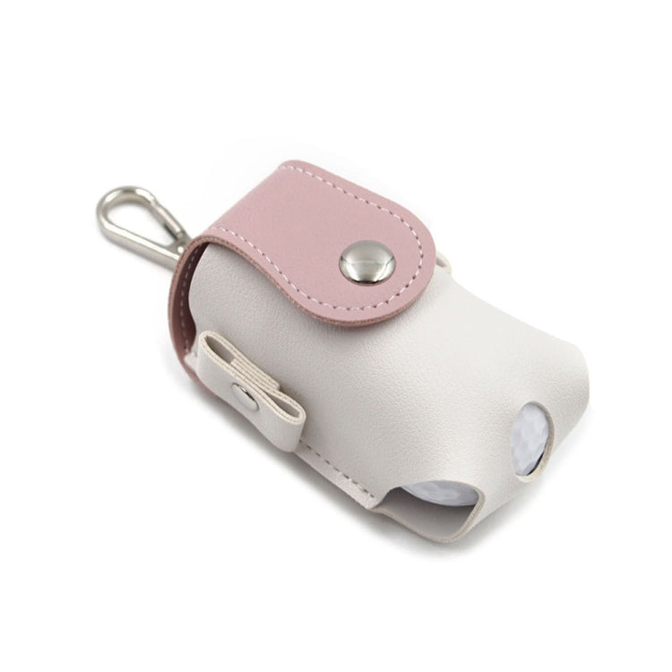 Pink and light gray leather mini golf protective bag with carabiner, snap button, ball slots
