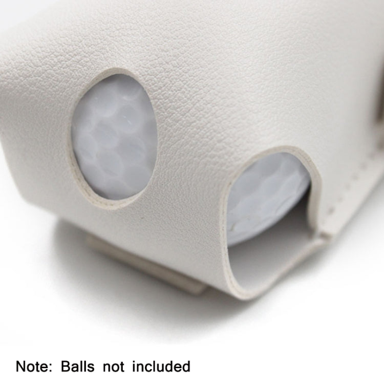 Close-up of light gray leather mini golf protective bag with oval ball-opening and stitched edge