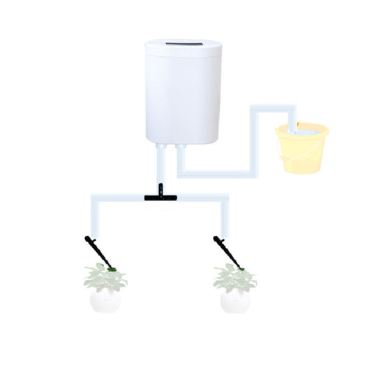 Automatic flower watering machine with white pump and U-shaped water tubes for pots