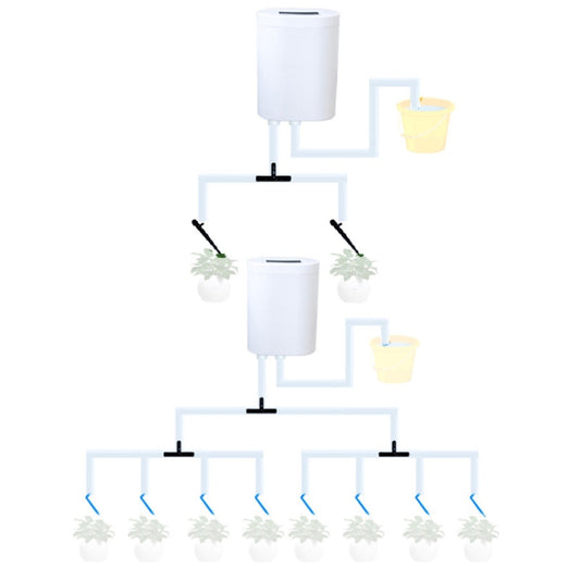 Multi-branch automatic flower watering machine with white timer pump and outlet tubes