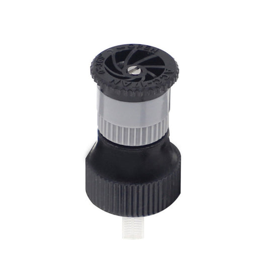 Adjustable lawn sprinkler with black top cap and white outlet stem