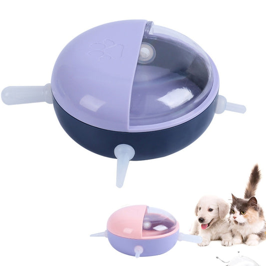 Purple multi-mouth pet milk bowl with translucent inner cup and side feeding spouts