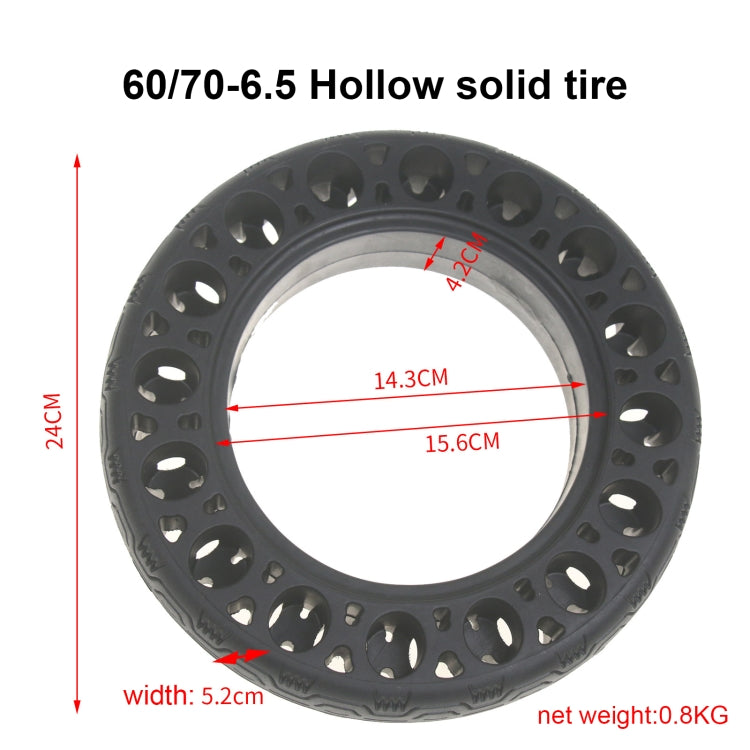 Hollow solid tire, 60/70-6.5 size, black rubber with vented rim