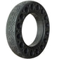Black rubber solid tire with spoked cutout rim and tread pattern
