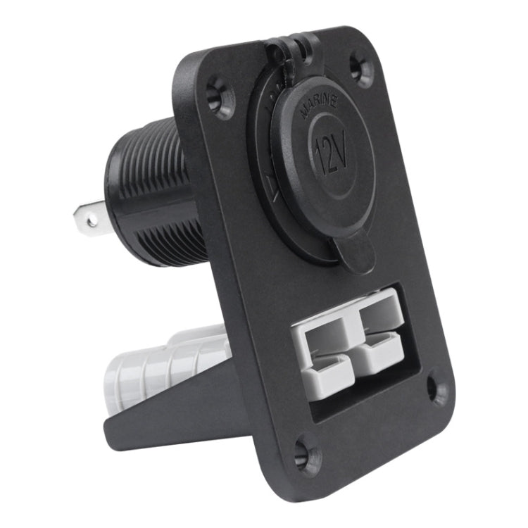 12V marine cigarette lighter panel plug with spring terminals and mounting plate, black